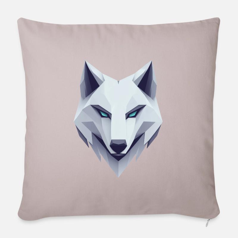 Wolf Logo, Wolf Kopf, Emblem, weißer Wolf - Sofakissenbezug 45 x 45 cm - helles Taupe
