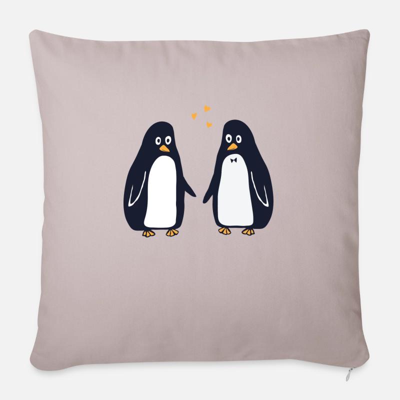 Verliebte Pinguine - Sofakissenbezug 45 x 45 cm - helles Taupe