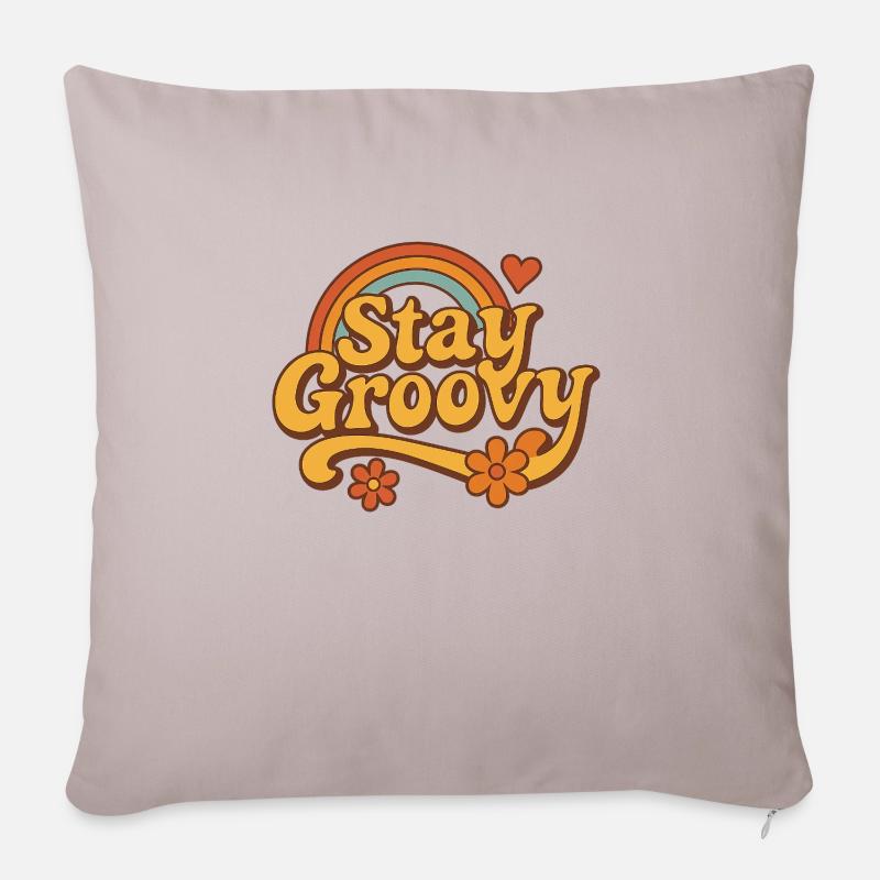 Stay Groovy – Retro Vibes mit Regenbogen & Blumen - Sofakissenbezug 45 x 45 cm - helles Taupe
