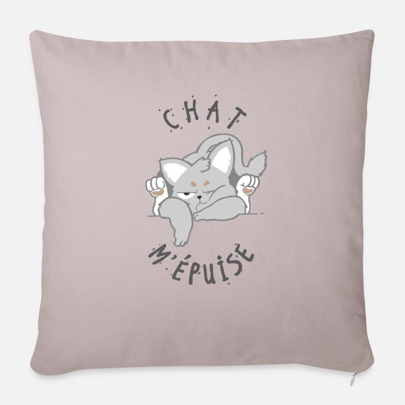 chat m'épuise - Housse de coussin décorative 45 x 45 cm - taupe clair