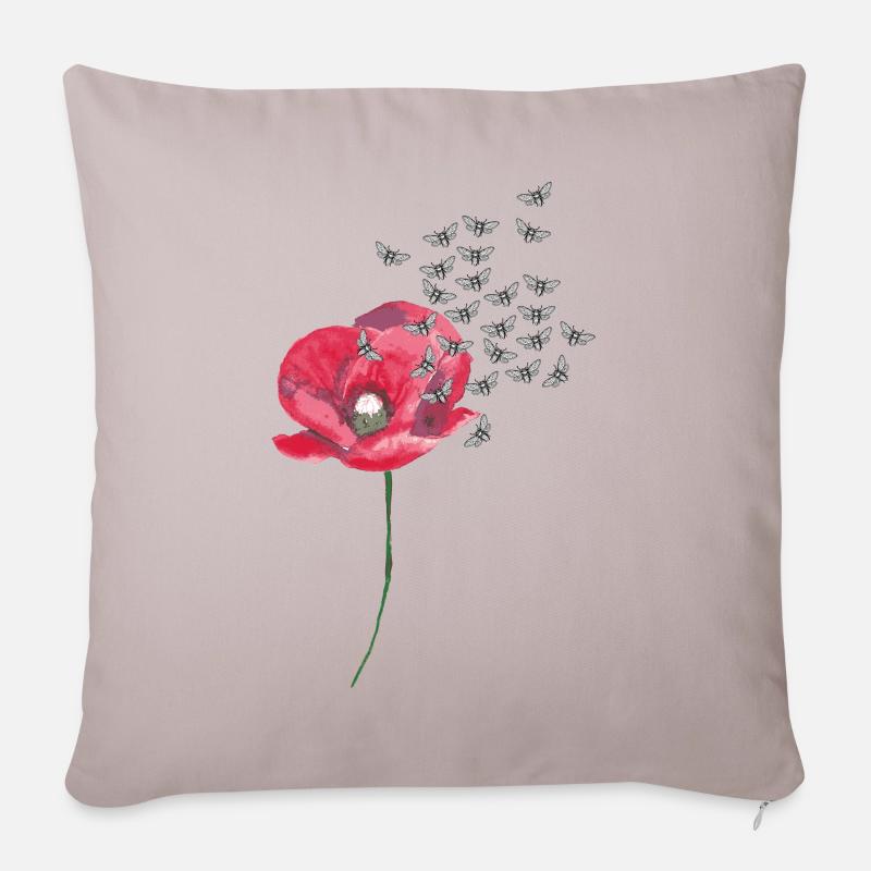 Mohn und Bienen - Sofakissenbezug 45 x 45 cm - helles Taupe