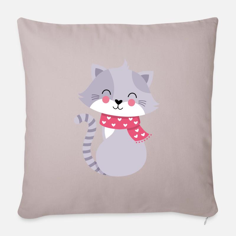 niedliche Katze - Sofakissenbezug 45 x 45 cm - helles Taupe