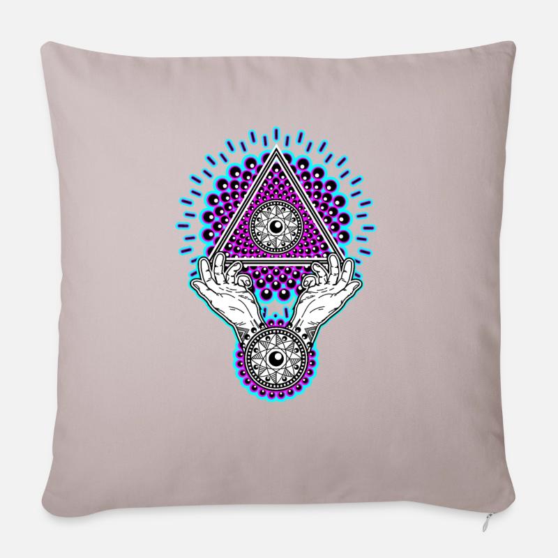 Neon Illuminati Pyramide 23 mit Aura, Schwarzlicht - Sofakissenbezug 45 x 45 cm - helles Taupe
