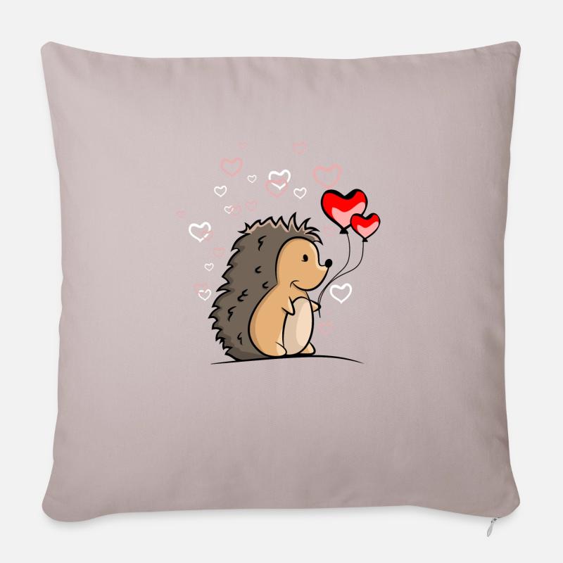 Igel mit Herz Luftballons - Sofakissenbezug 45 x 45 cm - helles Taupe