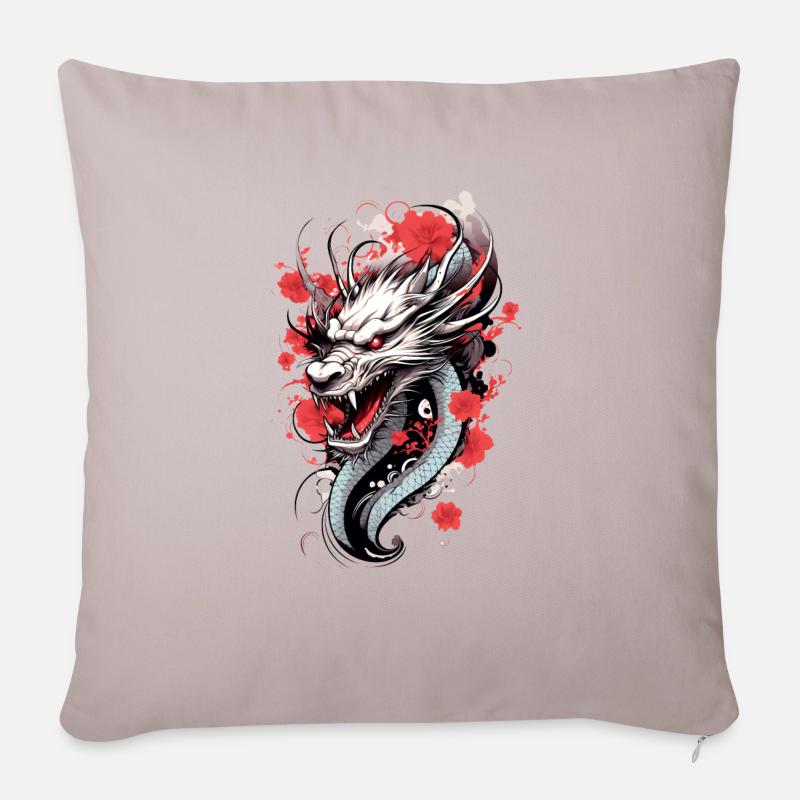 Japanischer Drache - Sofakissenbezug 45 x 45 cm - helles Taupe