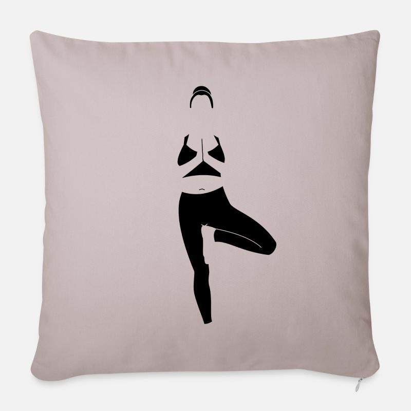 Yoga Baum Pose, schwarz - Sofakissenbezug 45 x 45 cm - helles Taupe