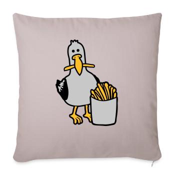 Glückliche Möwe geklaute Pommes - Sofakissenbezug 45 x 45 cm - helles Taupe - Vorne