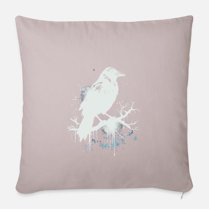 White Raven, Crow as Ink Sketch - Sofa pillowcase 17,3'' x 17,3'' (45 x 45 cm) - light taupe