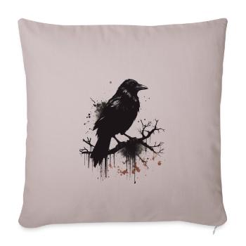 Corbeau noir, corneille à l’encre - Housse de coussin décorative 45 x 45 cm - taupe clair - Devant