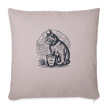 Chat et tasse de café - Housse de coussin décorative 45 x 45 cm - taupe clair - Devant