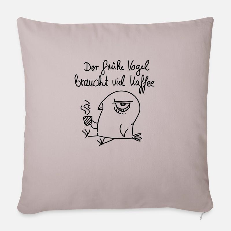 Der frühe Vogel braucht viel Kaffee - line - Sofakissenbezug 45 x 45 cm - helles Taupe