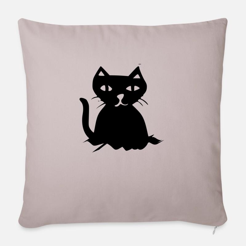 DRAWN BLACK CAT - Sofa pillowcase 17,3'' x 17,3'' (45 x 45 cm) - light taupe