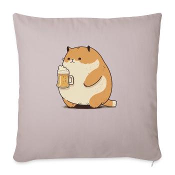 Un gros chat drôle boit de la bière - Housse de coussin décorative 45 x 45 cm - taupe clair - Devant