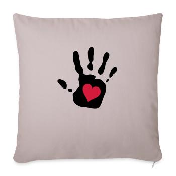 empreinte de la main coeur rouge - Housse de coussin décorative 45 x 45 cm - taupe clair - Devant