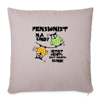 Eulen Pensionist - na und? - Sofakissenbezug 45 x 45 cm - helles Taupe - Vorne