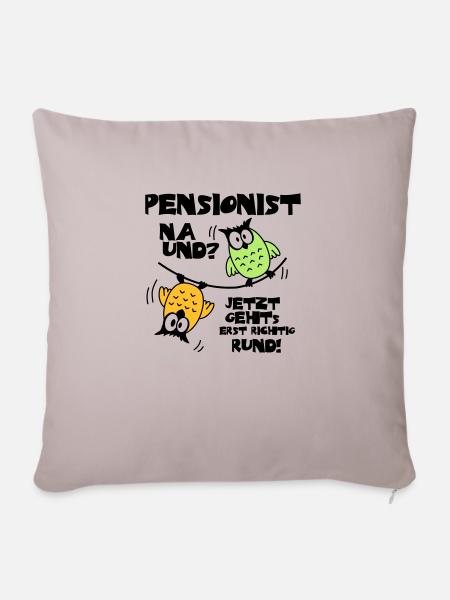 Eulen Pensionist - na und? - Sofakissenbezug 45 x 45 cm - helles Taupe