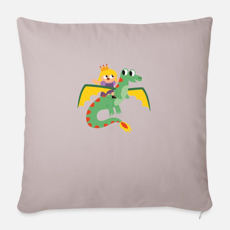 La princesse et le dragon - Housse de coussin décorative 45 x 45 cm - taupe clair