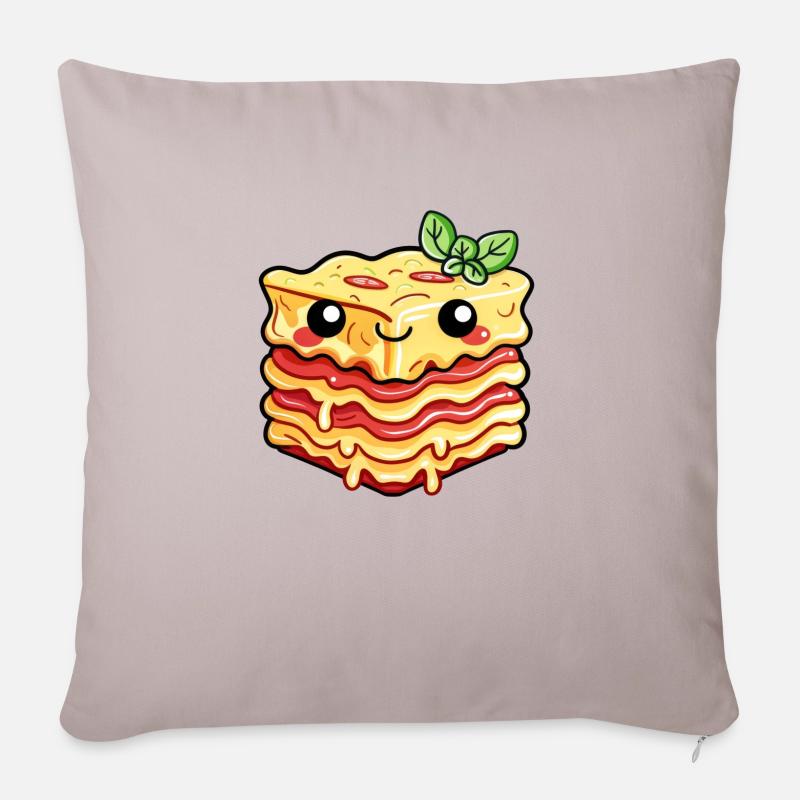 Dessin animé de lasagne en forme de pièce mignonne drôle avec visage - Housse de coussin décorative 45 x 45 cm - taupe clair