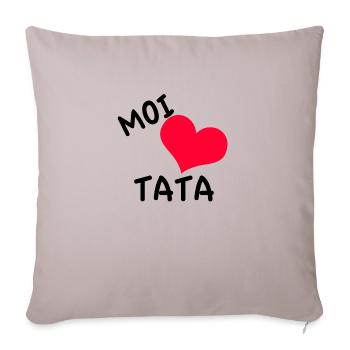 "moi aime tata" coeur rouge - Housse de coussin décorative 45 x 45 cm - taupe clair - Devant