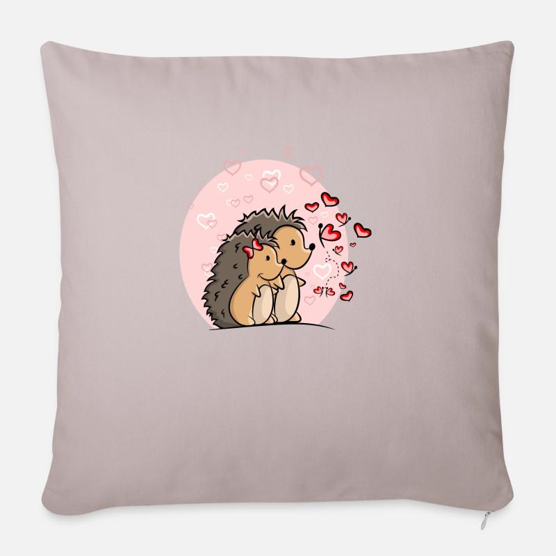 Igel Paar Liebe mit Herzen - Sofakissenbezug 45 x 45 cm - helles Taupe