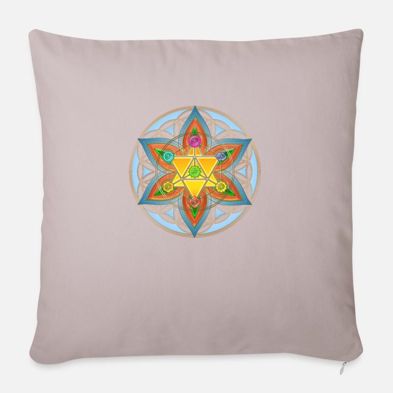 Fleur De Vie, Merkaba, Chakras, Metatrons Cube - Housse de coussin décorative 45 x 45 cm - taupe clair
