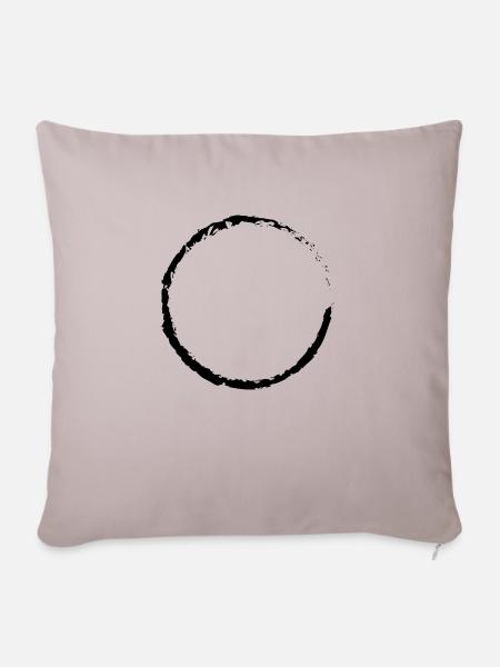 Schwarzer Zen Kreis, Enso, Ensō, Zen Circle - Sofakissenbezug 45 x 45 cm - helles Taupe