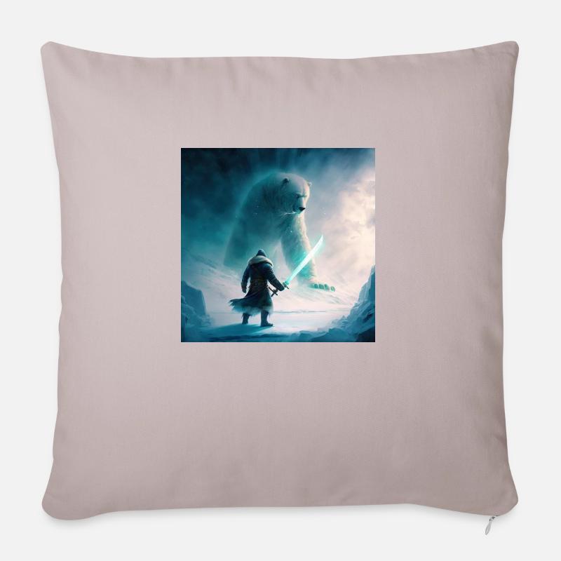 Samouraï contre ours - Housse de coussin décorative 45 x 45 cm - taupe clair