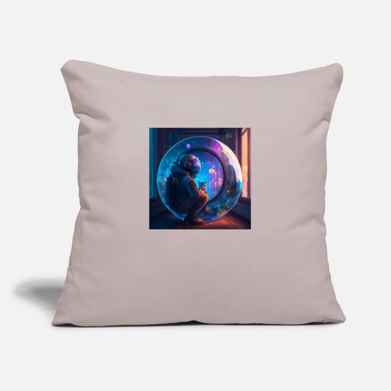 Astronaute et son chat perdus dans l'espace temps Housse de coussin décorative 45 x 45 cm