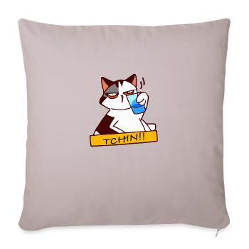 Tchin le chat - Housse de coussin décorative 45 x 45 cm - taupe clair - Devant