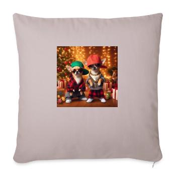 Coole Hip Hop Chihuahuas vor Weihnachtsbaum - Sofakissenbezug 45 x 45 cm - helles Taupe - Vorne