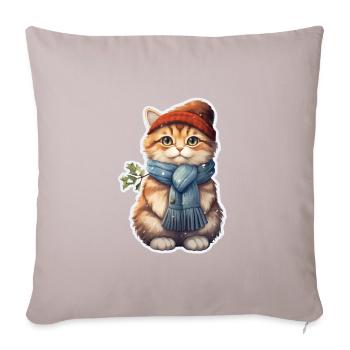Chat en hiver avec bonnet et écharpe - Housse de coussin décorative 45 x 45 cm - taupe clair - Devant