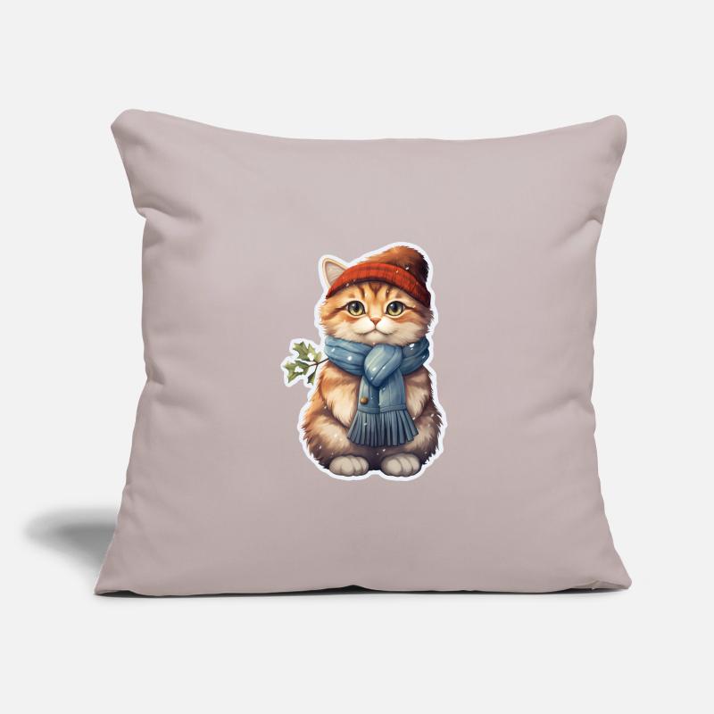 Chat en hiver avec bonnet et écharpe Housse de coussin décorative 45 x 45 cm