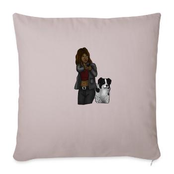 Fille avec un pistolet et un chien - Housse de coussin décorative 45 x 45 cm - taupe clair - Devant