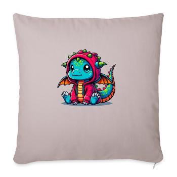 Babydrachen mit Hoddie - Sofakissenbezug 45 x 45 cm - helles Taupe - Vorne