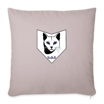 Schwarz-Weiß Katzenkopf -Indigo Augen mit CAT Text - Sofakissenbezug 45 x 45 cm - helles Taupe - Vorne