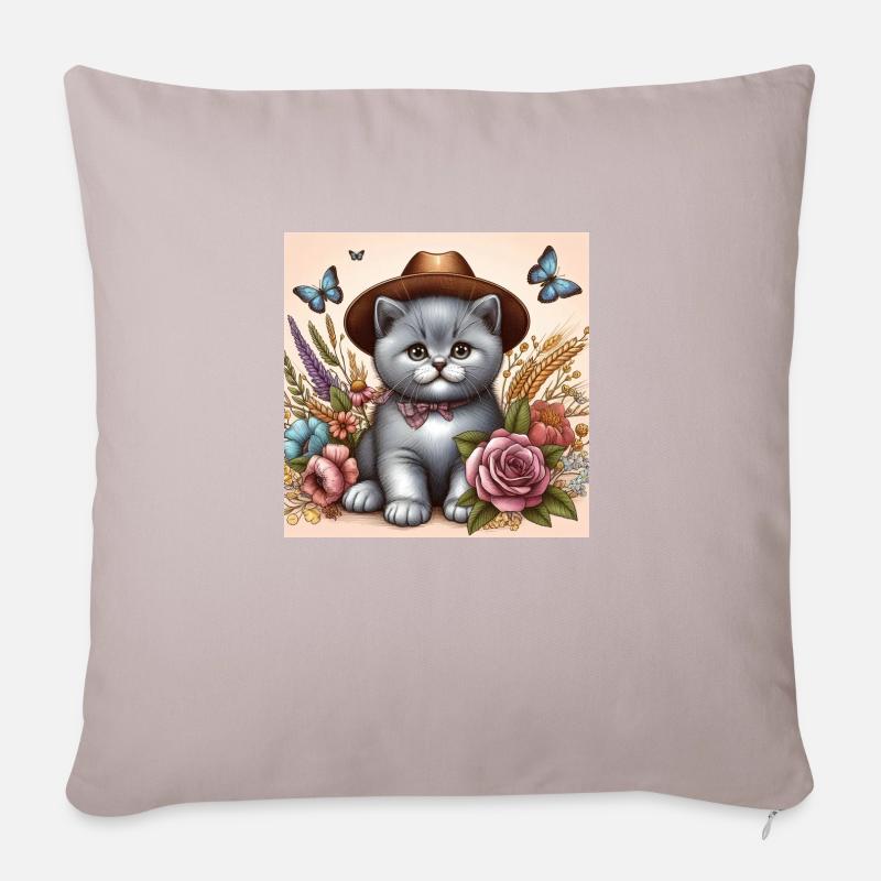 Cowboy Katze Britisch Kurzhaar - Sofakissenbezug 45 x 45 cm - helles Taupe