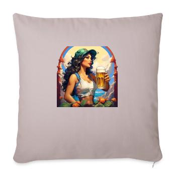 Frau Bier Lustige Illustration - Sofakissenbezug 45 x 45 cm - helles Taupe - Vorne