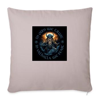 IN ODIN WE TRUST – IN VALHALLA WE FEAST / Wikinger - Sofakissenbezug 45 x 45 cm - helles Taupe - Vorne