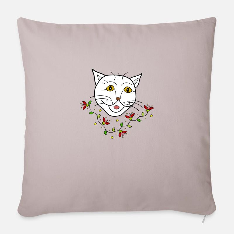 Cat with flowers - Sofakissenbezug 45 x 45 cm - helles Taupe