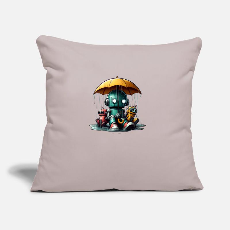Three Robots Rain Umbrella Sofa pillowcase 17,3'' x 17,3'' (45 x 45 cm)