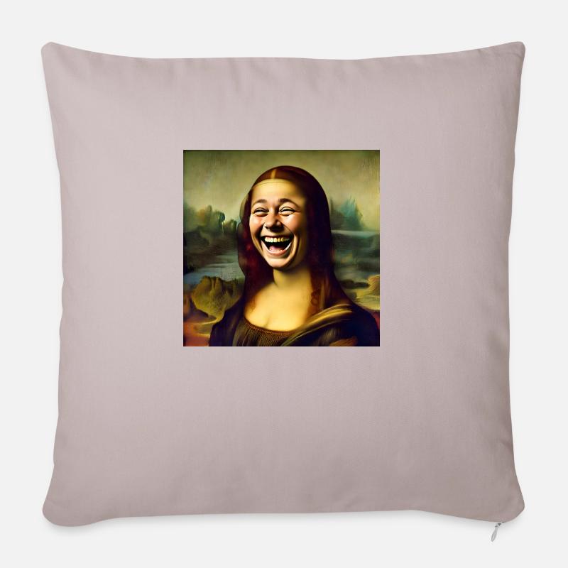 Mona Lisa rire - Housse de coussin décorative 45 x 45 cm - taupe clair