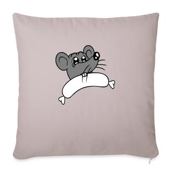 Souris grosse saucisse manger faim saucisse grillades - Housse de coussin décorative 45 x 45 cm - taupe clair - Devant