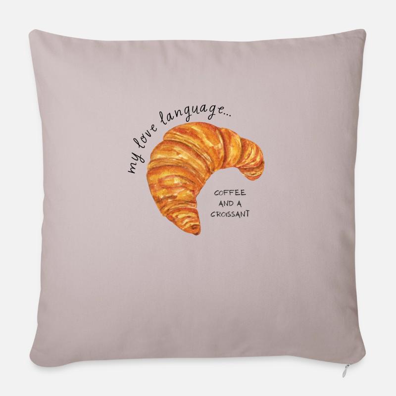 Croissant und Kaffe Love Language Frühstück - Sofakissenbezug 45 x 45 cm - helles Taupe
