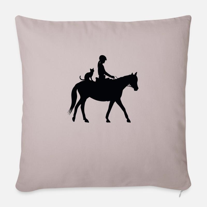 Reiterin Pferd und Katze - Sofakissenbezug 45 x 45 cm - helles Taupe