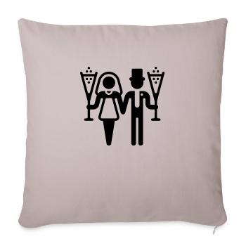Couple marié avec vin mousseux (mariage) - Housse de coussin décorative 45 x 45 cm - taupe clair - Devant