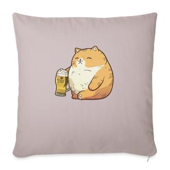 Drôle de gros chat dégustant une grosse bière - Housse de coussin décorative 45 x 45 cm - taupe clair - Devant