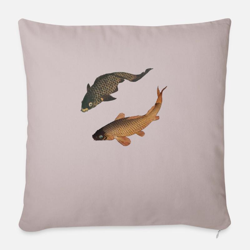 Zwei japanische Kois - Sofakissenbezug 45 x 45 cm - helles Taupe