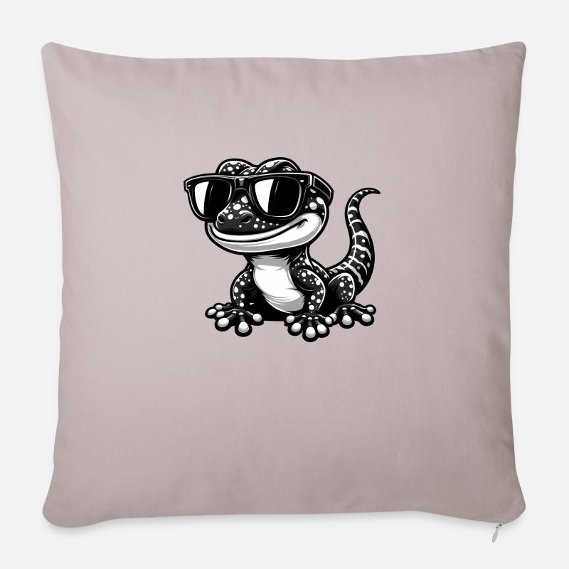 Gecko mit Sonnenbrille - Sofakissenbezug 45 x 45 cm - helles Taupe