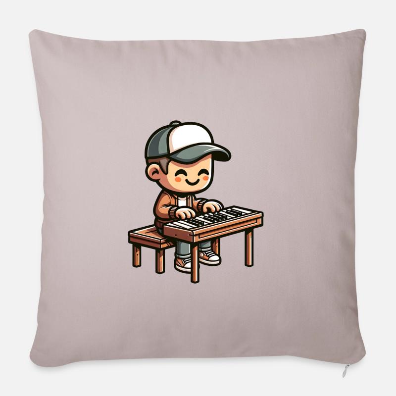 Comic-junge Klavierspieler Cooles Musikalisches - Sofakissenbezug 45 x 45 cm - helles Taupe