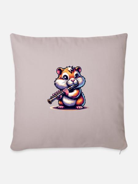 Lustiger Hamster Mit Flöte Illustration - Sofakissenbezug 45 x 45 cm - helles Taupe